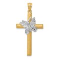 thumbnail image 1 of 14k Yellow and White Gold Two-tone Cross w/Butterfly Pendant Length 43mm, 1 of 5