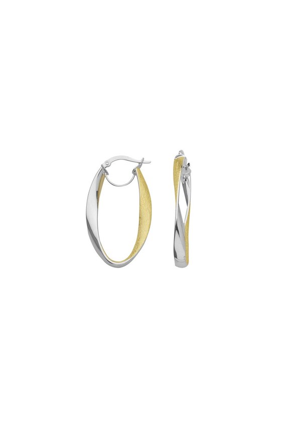 14k Yellow and White Gold White And Yellow Twisted Oval Euro Hoop Earrings - 2.3 Grams