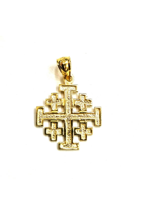 14k Yellow gold Jerusalem Cross medal pendant charm religious fine jewelry 1.4g