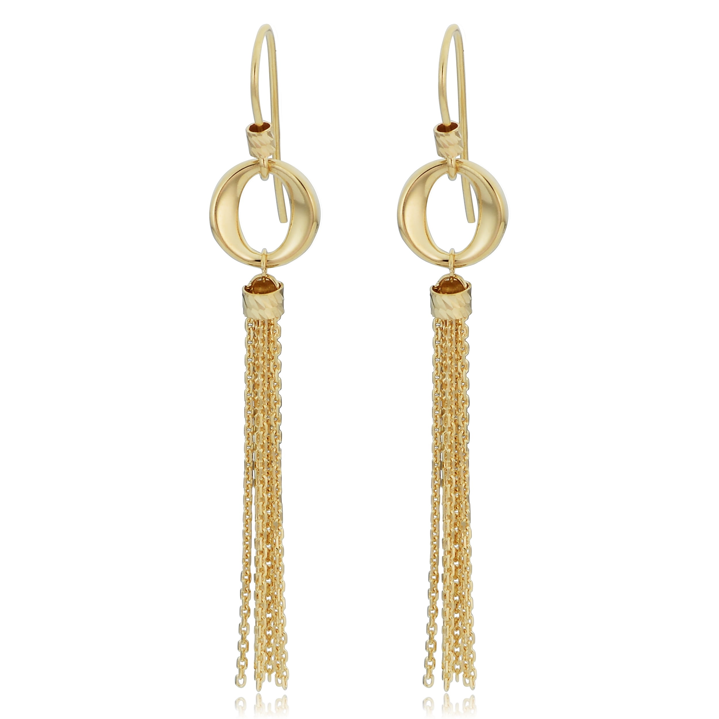 KoolJewelry 14k Yellow or Rose Gold Tassel Hook Earrings, 1.75" Long
