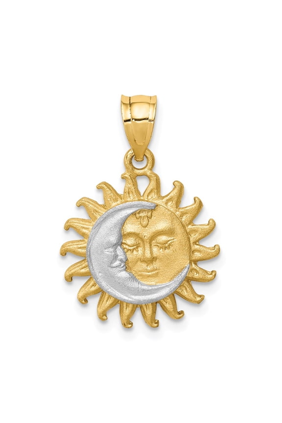 14k Yellow with White Rhodium Two-tone Gold Brushed Sun/Moon Pendant
