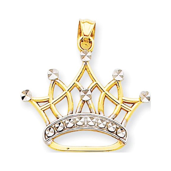 14k Yellow with White Rhodium Two-tone Gold Crown Pendant