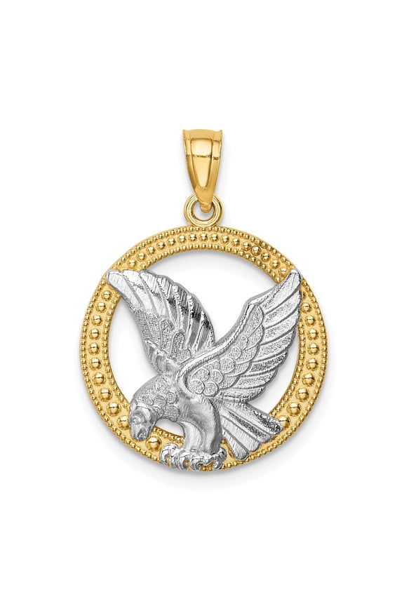 14k Yellow with White Rhodium Two-tone Gold Eagle Pendant