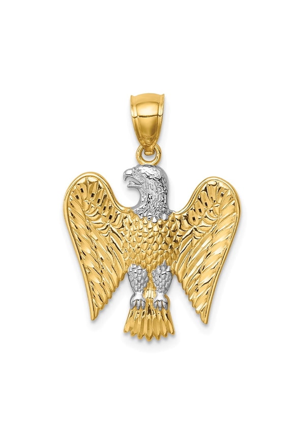 14k Yellow with White Rhodium Two-tone Gold Eagle Pendant