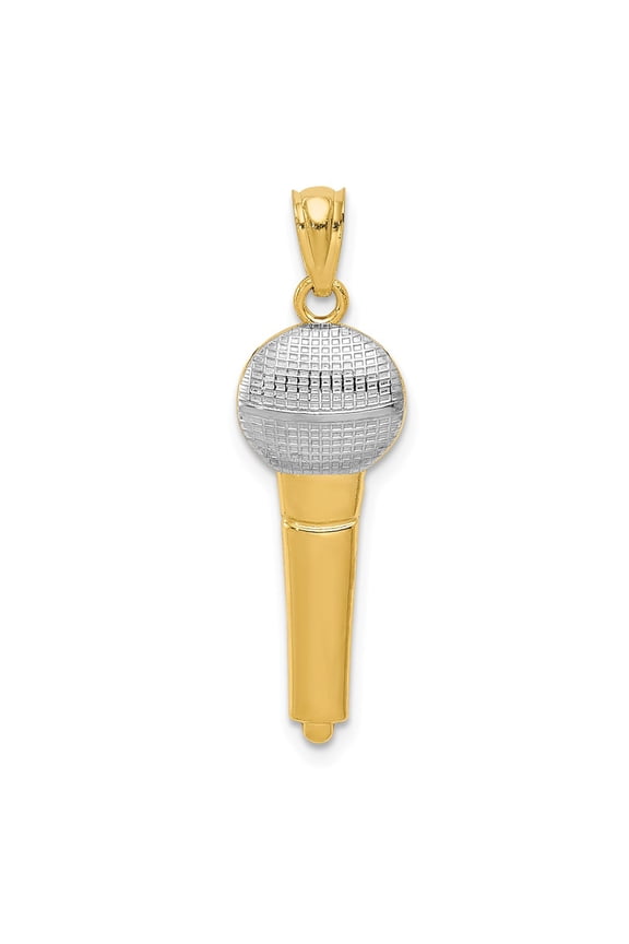 14k Yellow with White Rhodium Two-tone Gold Microphone Pendant