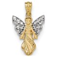thumbnail image 1 of 14k Yellow with White Rhodium Two-tone Gold Polished & Textured Angel Pendant, 1 of 4