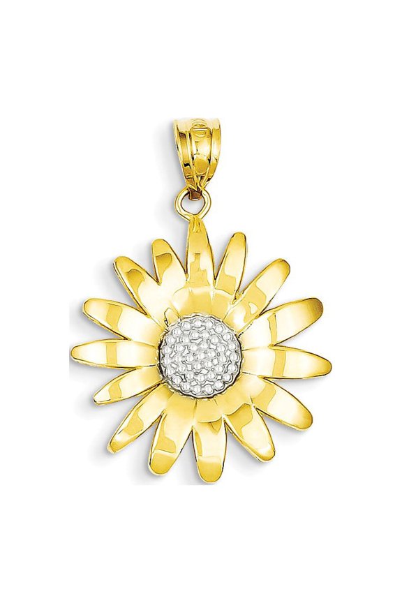14k Yellow with White Rhodium Two-tone Gold Sunflower Pendant