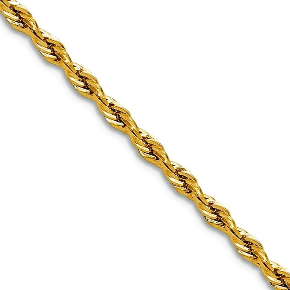 14k Yellow Gold 2.5mm Semi-solid Rope Chain Necklace 22 Inch Chain Necklace for Women and Men