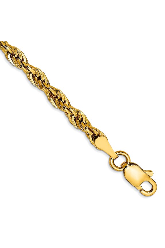 14k Yellow Gold 3.0mm Semi-solid Rope Chain Bracelet 8 Inch Link Bracelet for Women and Men