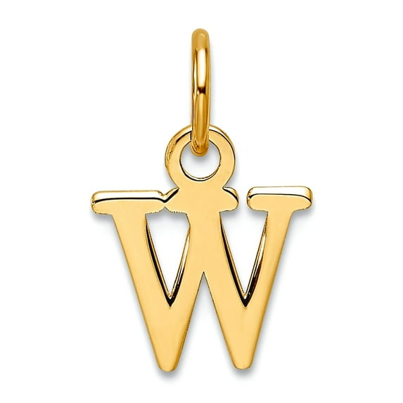 14k Solid Yellow Gold Cutout Letter W Initial Pendant Necklace 15mm Long 0.7mm Thick Pendant for Women