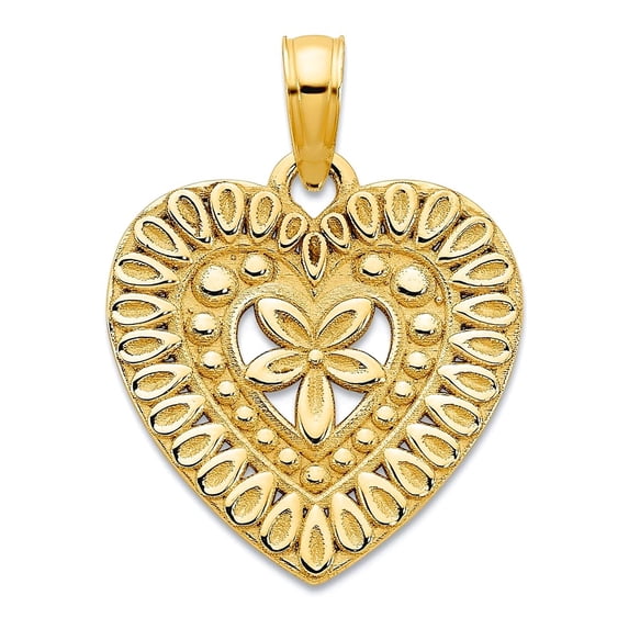 14k Solid Yellow Gold Fancy Love Heart Pendant Necklace 14.27mm Wide 0.84mm Thick Pendant for Women