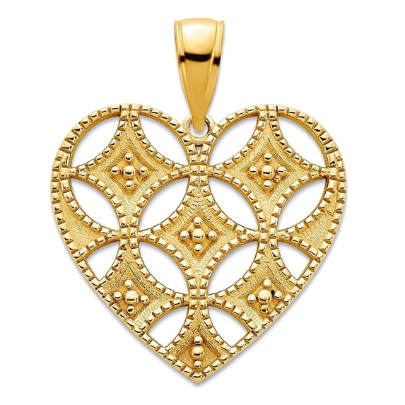 14k Solid Yellow Gold Fancy Love Heart Pendant Necklace 18.82mm Wide 0.85mm Thick Pendant for Women
