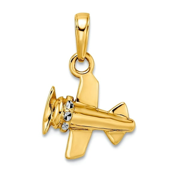 14k and White Rhodium 3d Sparkle-Cut Airplane Pendant Necklace 20.06x12.68mm Wide 4.36mm Thick Pendant for Women