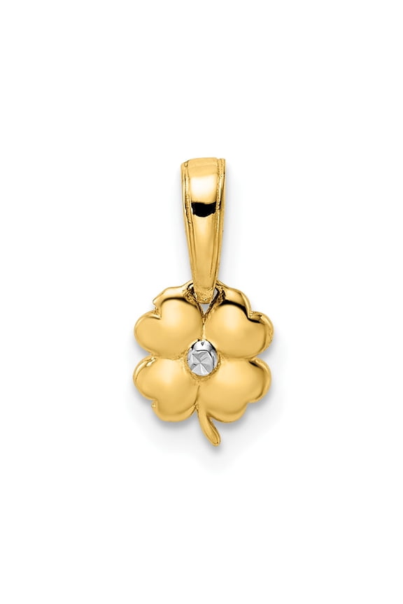 14k and White Rhodium Diamond-cut 4-Leaf Clover Pendant