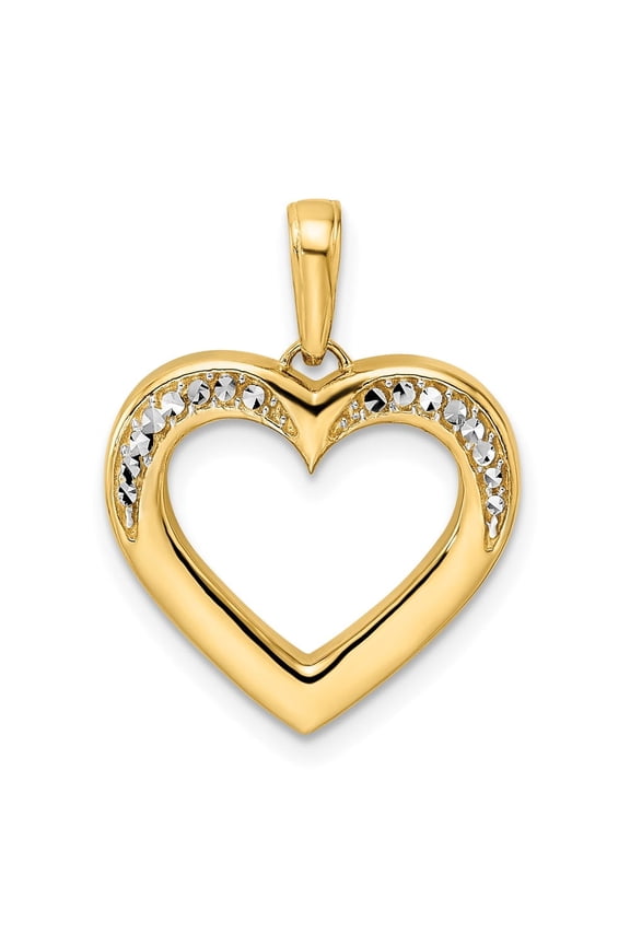 14k and White Rhodium Diamond-cut Fancy Heart Pendant