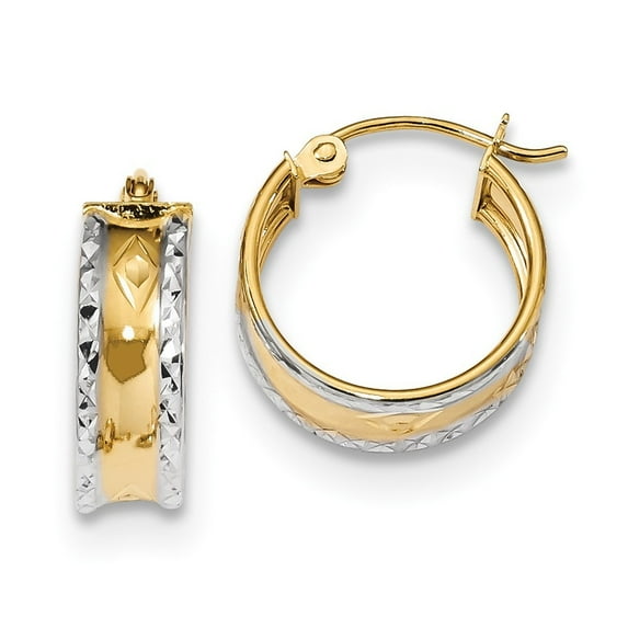 14k and White Rhodium Polished And Sparkle-Cut Hoop Earringss - Measures 14.88x15.29mm Wide 5mm Thic
