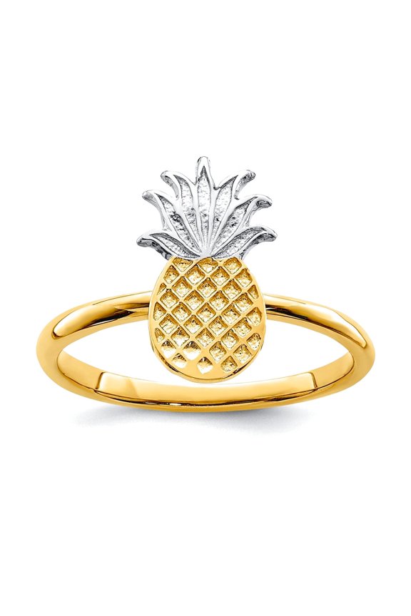 14k and White Rhodium Polished Pineapple Ring Size 7 Ring for Women - 2.0 Grams