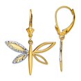 thumbnail image 1 of 14k and White Rhodium Sparkle-Cut Dragonfly Leverback Earrings 31.18x24.75mm Wide Stud Earring for Women, 1 of 2