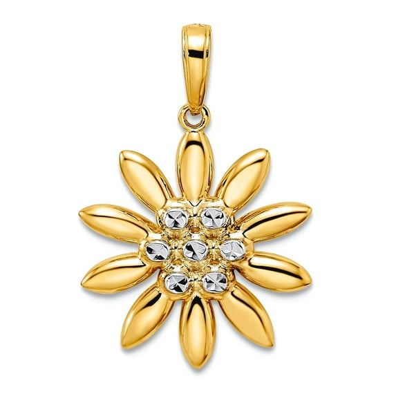 14k and White Rhodium Sparkle-Cut Flower Pendant Necklace 25.69x18.3mm Wide 2.09mm Thick Pendant for Women