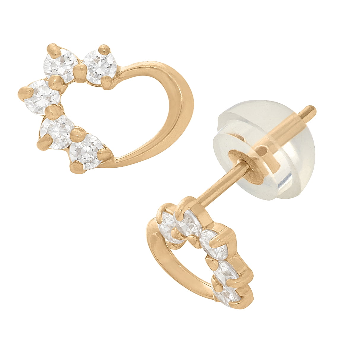 14k gold cz heart earrings