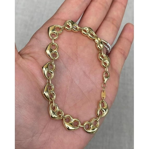 14k gold plated puffy heart mariner bracelet | 18k gold bracelet | best for gifting | daily wear bracelet mariner bracelet ,best for gifting