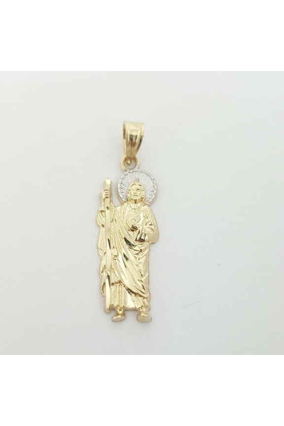 14k solid Gold two tone saint Jude juda Pendant charm fine religious gift 1.3g