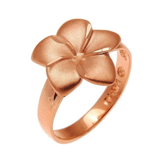14k solid pink rose gold Hawaiian 14mm single plumeria flower ring size 8.5