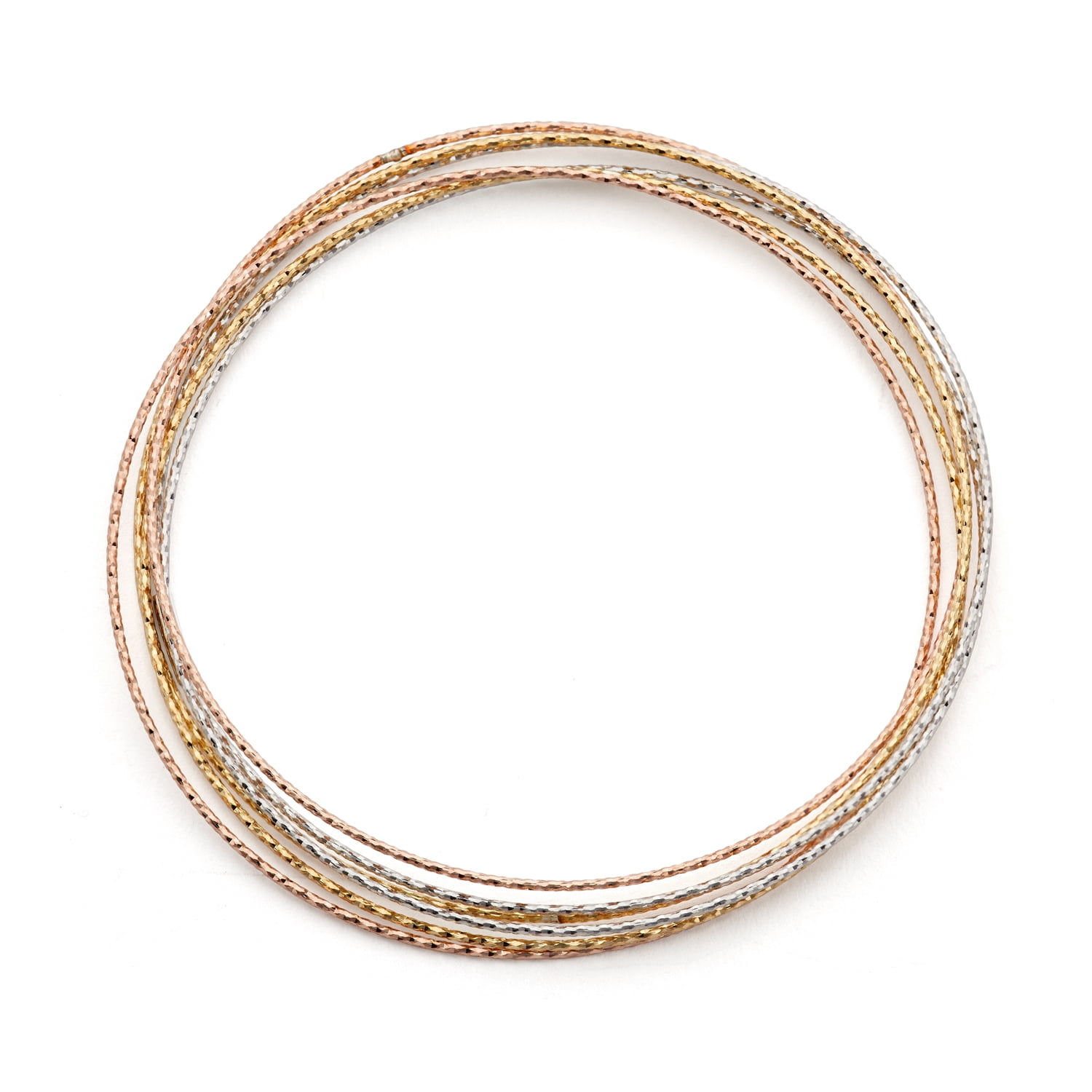 14k tri gold plated Sterling silver stack diamond-cut bangles