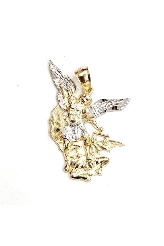 14k two tone gold saint Michael pendant charm fine religious gift jewelry 3g