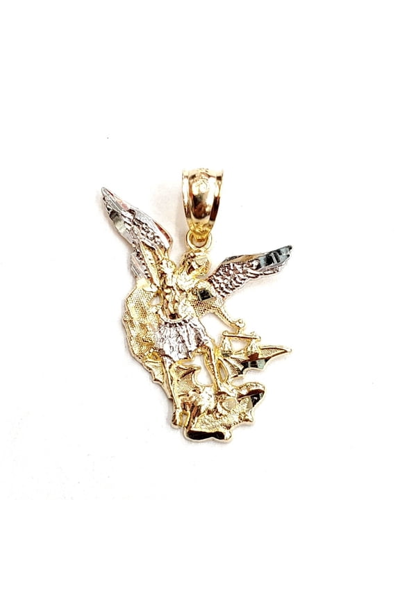 14k two tone gold saint Michael pendant charm gift religious fine jewelry 1.4g
