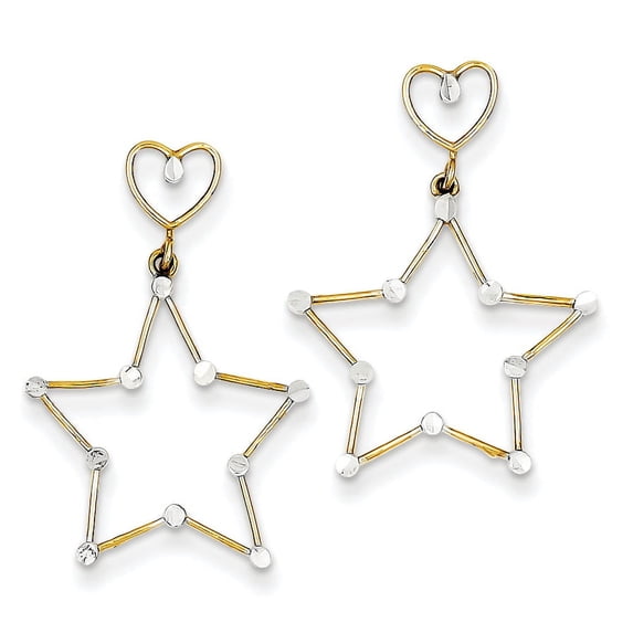 14k w/ RH Diamond-Cut Heart and Star Post Dangle Earrings TE913