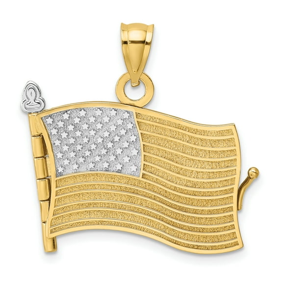 14k w/Rhodium 3-D Pledge Allegiance Flag Book Moveable Charm K9326