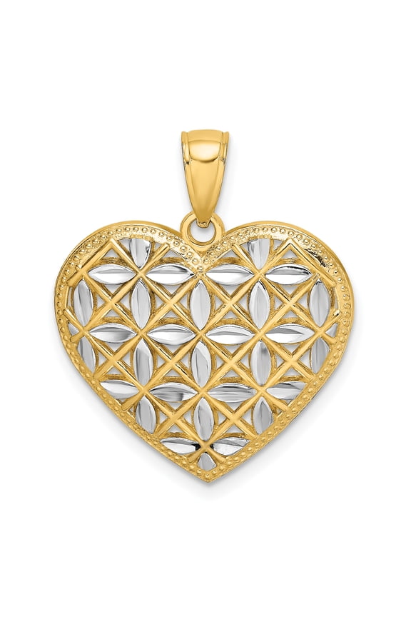 14k Yellow Gold D.C Leaves In Heart Filigree Pendant