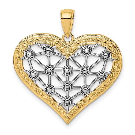 14k and White Rhodium Lattice Center Heart Charm K9255