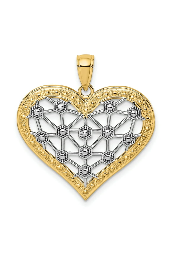 14k and White Rhodium Lattice Center Heart Charm K9255