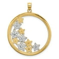 thumbnail image 1 of 14k Yellow Gold White Rhodium Textured Polished Finish Stars in Round Frame Charm Pendant, 1 of 4