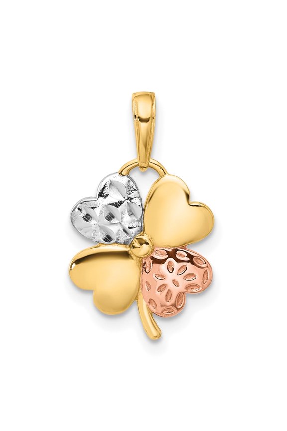 14k w/Rose and White Rhodium Polished and D/C Clover Pendant