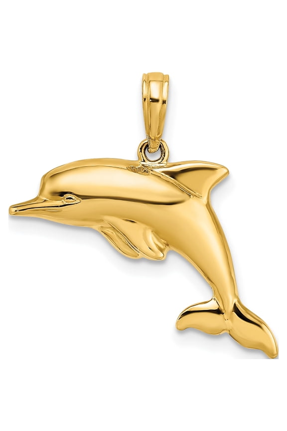 14k wRhodium 3-D Reversible Puffed Dolphin Charm Yellow Material Timeless Luxury Bold Ideal for collectors and jewelry lovers