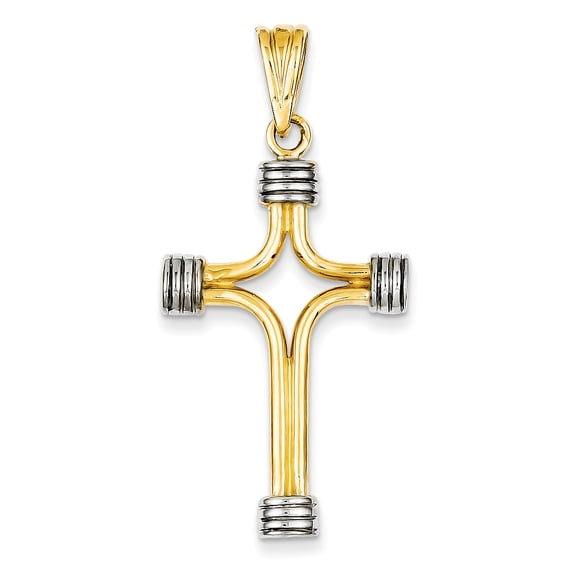 14k with Rhodium Fancy Cross Pendant