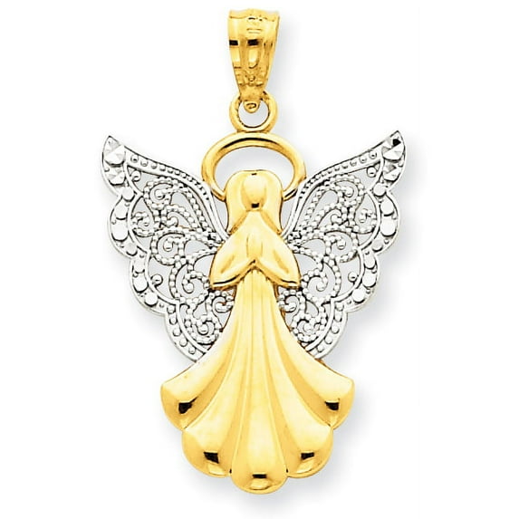 14k with Rhodium Filigree Angel Pendant
