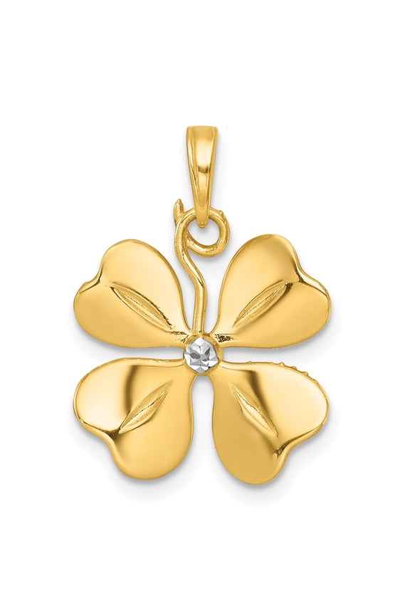 14k Yellow Gold Polished Finish 4-Leaf Clover Charm Pendant
