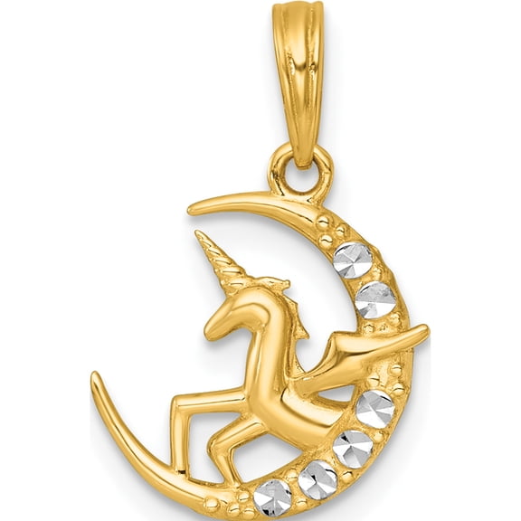14k with White Rhodium Polished Unicorn In Moon Charm Yellow Material Polished Glamorous Treasure-worthy Ideal for collectors and jewelry lovers