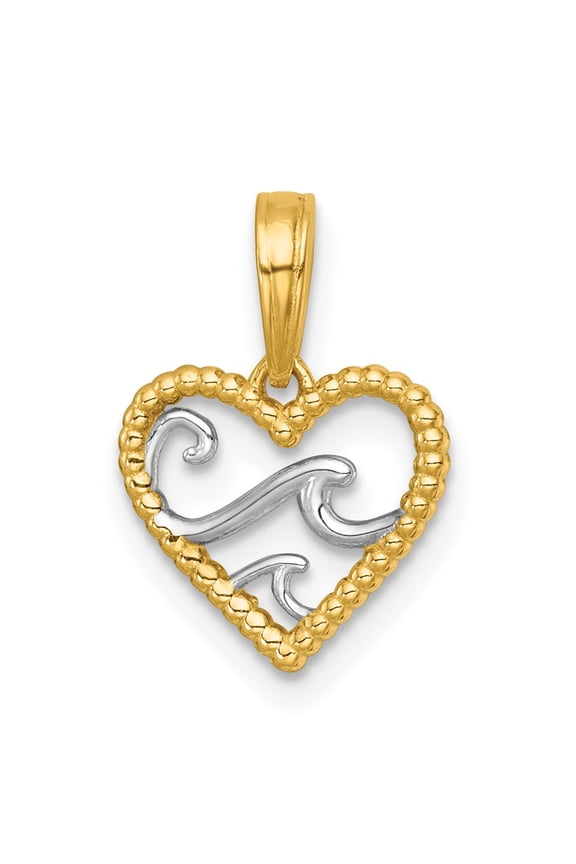 14k with White Rhodium Reversible Polished Waves In Heart Charm