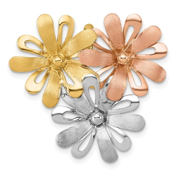 14k Yellow, White, Rose Gold Three Flowers Chain Slide Pendant