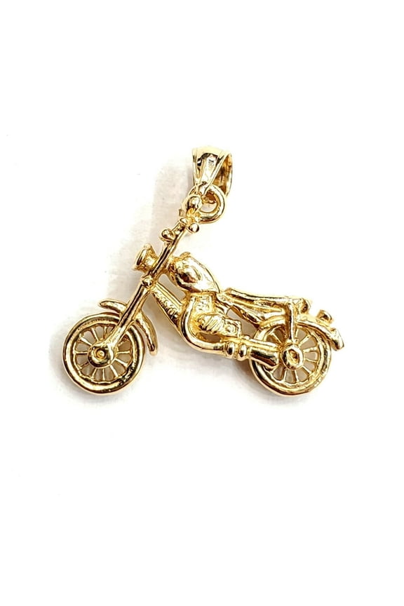 14k yellow Gold 3D motorcycle Pendant charm sport bikers gift fine jewelry 3.5g