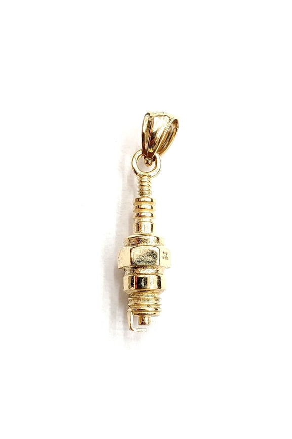 14k yellow Gold 3D spark plug Pendant charm automobile engine fine jewelry 2.8g
