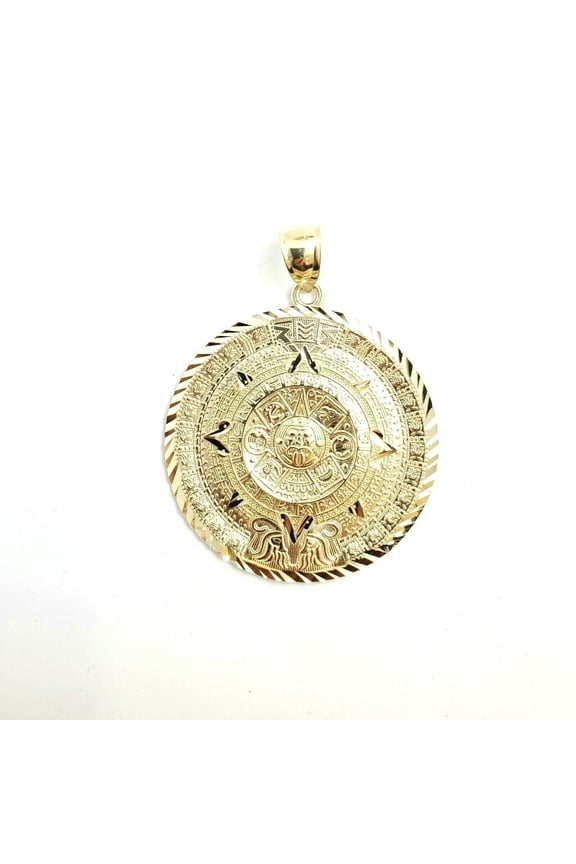 14k yellow Gold Aztec Mayan sun calendar azteca pendant fine jewelry 1.52" 8.7g