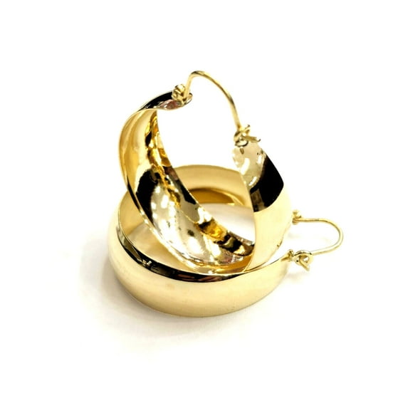 14k yellow Gold Plain Hoop Earrings Wide Round Shiny fine jewelry for women 6.7g