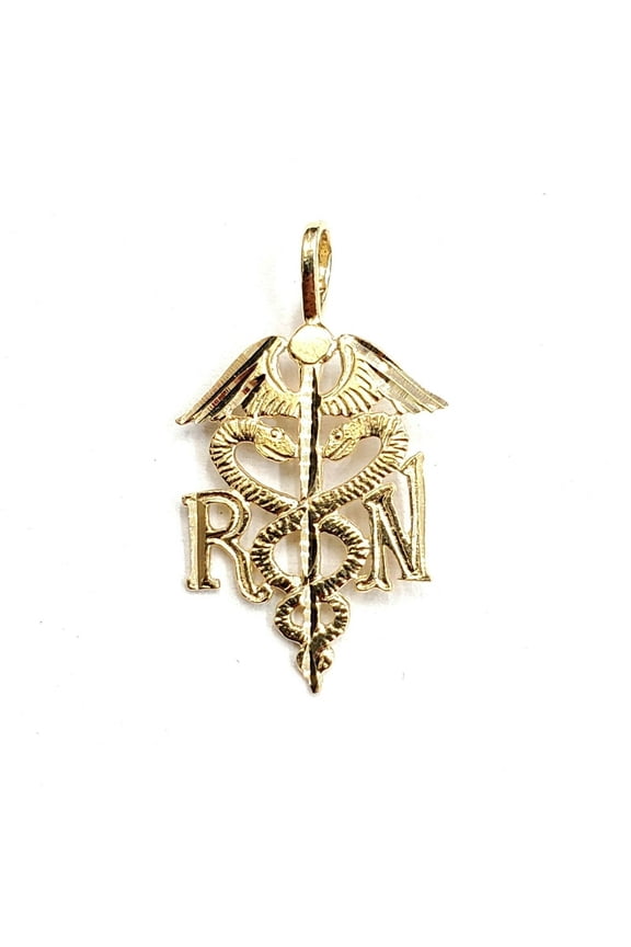14k yellow Gold RN caduceus medical sign nurse Pendant charm fine jewelry 0.9g