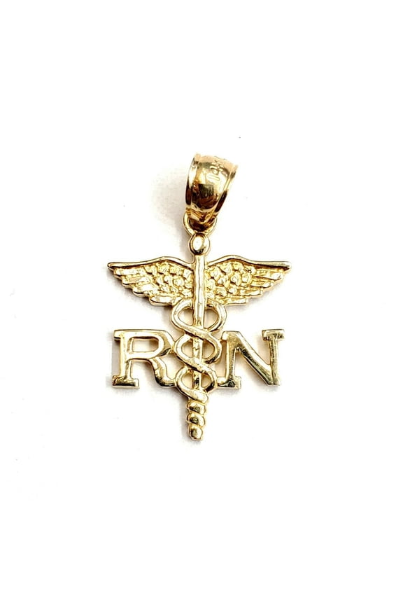 14k yellow Gold RN caduceus medical sign nurse Pendant charm fine jewelry 1.5g